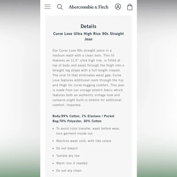 Abercrombie and Fitch Curve Love Ultra High Rise 90s Straight Jean Women’s Sz 20 - Picture 8 of 8